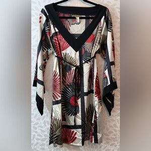 VTG Midnight Velvet Y2K Women’s 1X XL Sun Flare Sleeve V Neck Belted Short Dress